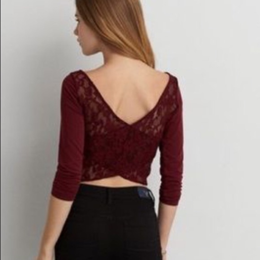 American Eagle Lace Cross Back Stretch Cropped T
